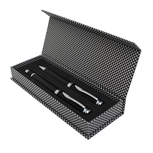 PROJECTS Juego de escritura de metal de carbono – Juego de lujo con bolígrafo giratorio y bolígrafo de punta redonda – Incluye estuche de regalo con cierre magnético – minas en negro PROJECTS Juego de escritura de metal de carbono – Juego de lujo con bolígrafo giratorio y bolígrafo de punta redonda – Incluye estuche de regalo con cierre magnético – minas en negro