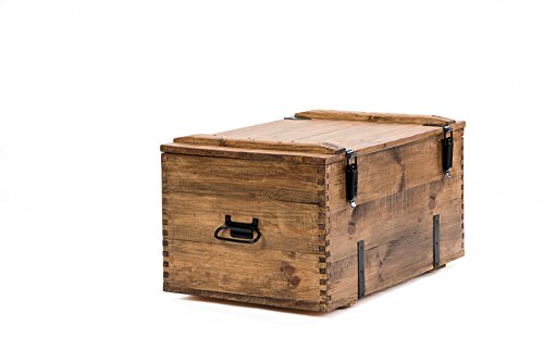 Propio diseño Cottage Retro Vintage rústico de madera de pino en el pecho Trunk mesa de café manta caja madera marrón tamaño mediano 80 cm / 50 cm / 43 cm