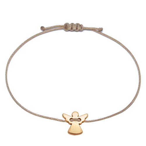 Pulsera de ángel de la guarda – oro rosa marrón tamaño ajustable hasta aprox. 21 cm – amuleto de la suerte pulsera para mujeres y niñas en bolsa de joyas como regalo
