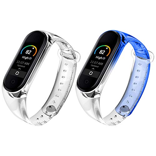 Qianyou 2 Piezas Correas para Xiaomi Mi Band 5 Silicona, Pulsera con Funda Impermeable TPU Reemplazo Colorida Reloj Banda para Xiaomi Mi Band 5,Claro+Azul