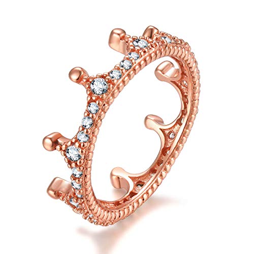 Qings Corona Anillo Plata de Ley 925 con Circonita Cúbica Anillo Compromiso, Delgado y Femenino Qings Corona Anillo Plata de Ley 925 con Circonita Cúbica Anillo Compromiso, Delgado y Femenino