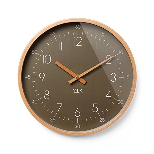 QLK Slight - Reloj de pared con marco de madera y manecillas, diámetro de 31 cm, color marrón