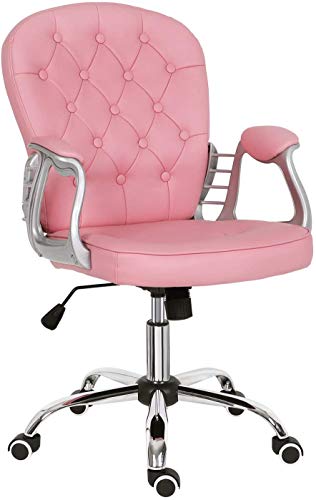 QTRT Silla giratoria acolchada de altura ajustable y cómoda, silla de oficina de cuero, silla de ordenador en la parte posterior, muebles de hogar/oficina (rosa)