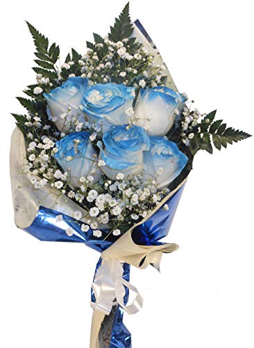 Ramo de rosas azules naturales a domicilio con envío y nota dedicatoria incluido en el precio, es un ramo de seis rosas azules.