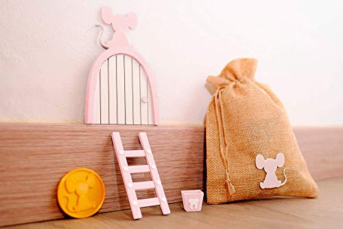 Ratoncito Pérez puerta color Rosa Algodón a su casita con escalera y cajita para diente de leche. Hecha en España Ratoncito Pérez puerta color Rosa Algodón a su casita con escalera y cajita para diente de leche. Hecha en España