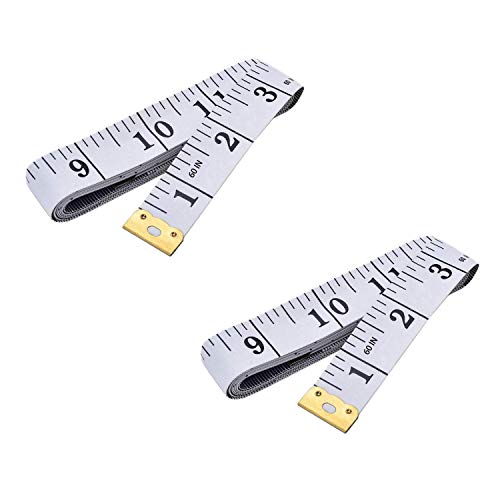 Regla de medición de cuerpo de doble cara, cinta suave para medir circunferencia de pecho/cintura, 150 cm, color blanco, fuente negro, 2 unidades