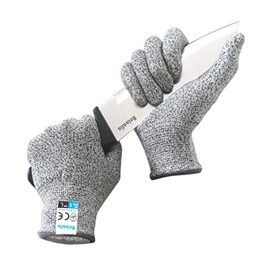 Reinalin Guantes Anticorte con Protección de Alto Rendimiento Nivel 5, Guantes de Trabajo de Seguridad para Cocina, Corte de Mandolina, Corte de Carne y Tallado en Madera (L)