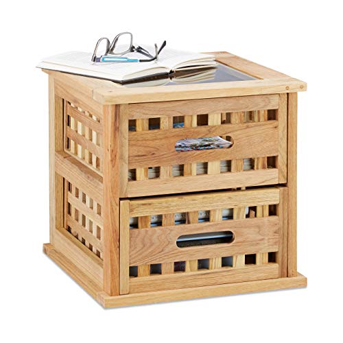 Relaxdays Mesa Auxiliar Cuadrada con Dos Cajones, Madera de Nogal, Marrón, 34 X 34 X 34 Cm Relaxdays Mesa Auxiliar Cuadrada con Dos Cajones, Madera de Nogal, Marrón, 34 X 34 X 34 Cm