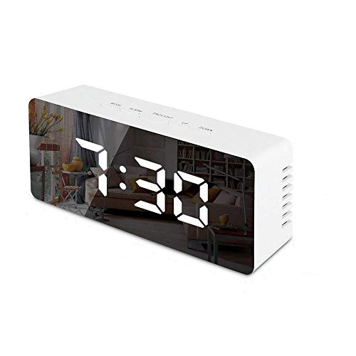 Reloj Despertador con Espejo Digital con Pantalla LED de Temperatura, Tiempo de repetición, Brillo Ajustable, USB y Funciona con Pilas para Dormitorio/Cocina/Oficina, Blanco Reloj Despertador con Espejo Digital con Pantalla LED de Temperatura, Tiempo de repetición, Brillo Ajustable, USB y Funciona con Pilas para Dormitorio/Cocina/Oficina, Blanco