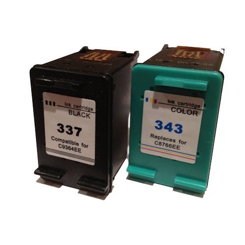 Remanufacturados cartucho de reemplazar HP 337 XL (negro) & HP 343 XL (Tri-color) alto rendimiento cartucho de tinta (C9364EE C8766EE)