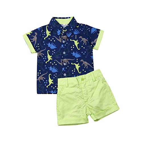 Ropa niño Conjuntos Verano 2 Piezas Camisa Dinosaurio + pantalón Verde Fluorescente Corto para Chico Disponible de 1-5 Años Casual, Fiesta, vacaciónes