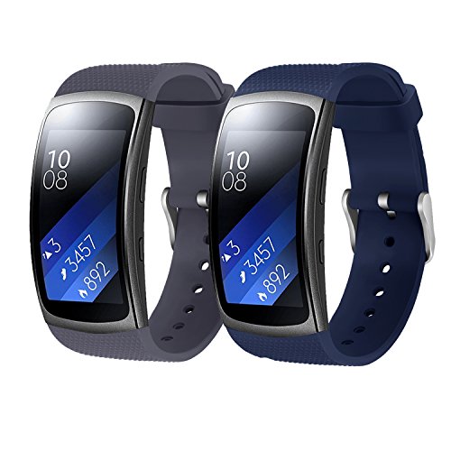 Rukoy Correas Samsung Gear Fit 2 Band/Gear Fit 2 Pro [Paquete de 2: Blue + Gray], Accesorios para Baterías de Repuesto para Samsung Gear Fit2 Pro SM-R365/Gear Fit2 SM-R360 Smartwatch (5.9"-7.5")