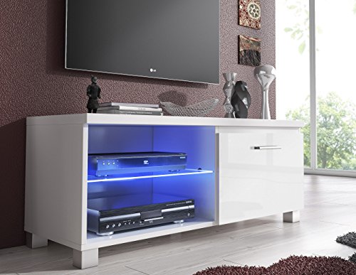 SelectionHome Módulo TV con Leds para Salón, Comedor, Modelo Led, Color Blanco Mate y Blanco Brillo Lacado, Medidas: 100 cm (Ancho) x 40 cm (Alto) x 42 cm (Fondo)