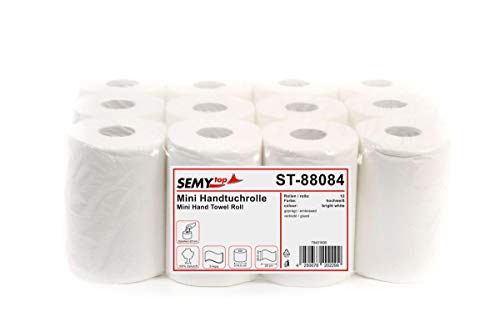 Semy Top ST-88084 - Pack de 12 rollos de toallas de papel de mano, 2 capas, 20 cm, color blanco