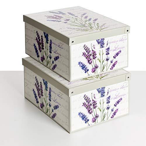 SET DE DOS Cajas de almacenamiento en cartón, tamaño grande, 2 unidades, modelo LAVANDA SET DE DOS Cajas de almacenamiento en cartón, tamaño grande, 2 unidades, modelo LAVANDA