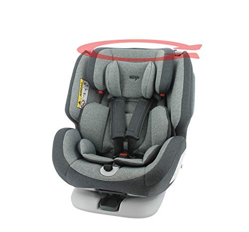 Silla de Coche Isofix Giratoria 360º -grupo 0+/1/2/3 0-36 kg, espalda a la carretera 0-18 kg, funda confort protección lateral Migo