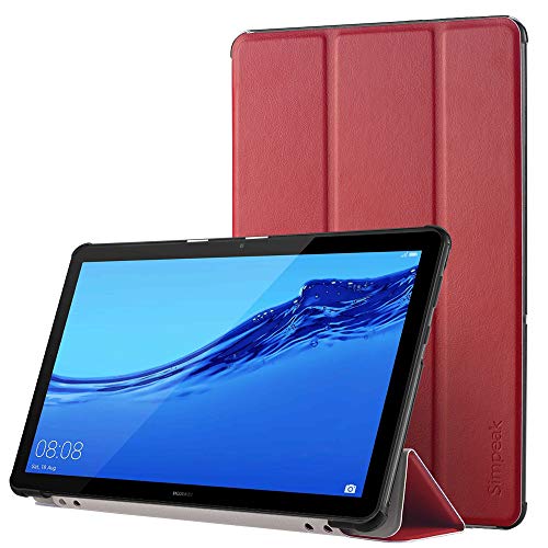 Simpeak Funda Compatible con Huawei MediaPad T5 10 [5 años de garantía], Funda 10.1 Pulgadas Multi-Angulo Cubierta Folio con el Soporte Reposo Automático de Despertador, Rojo