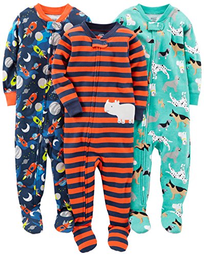 Simple Joys by Carter's pijama de algodón para bebés y niños pequeños, 3 unidades ,Dogs/Space/Rhino ,6-9 Meses