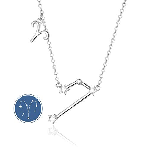 SIMPLOVE Plata de Ley 925 Mujer Collares 12 Constelaciones Colgantes Signos Astrológicos Zodiacos para el Cumpleaños Día de la Madre Joyas de Regalo 16.5"+1.2"