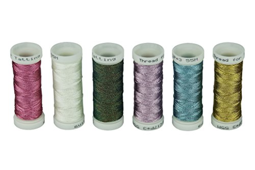 Simthreads 6 colores metálico hilo para tejer Tatting/, 3 hilos, 50 metros/bobina (Basic colores)