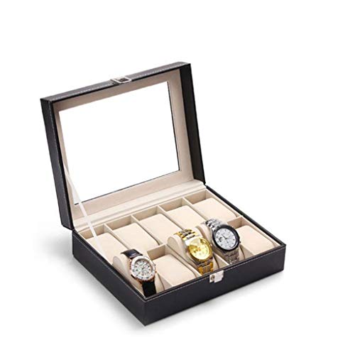 SMEJS Box-Vendimia de la joyería de Madera Caja de almacenaje de la exhibición del Reloj en el Pecho de Cristal con la Parte Superior Tiene con Almohadas Suaves Ajustables