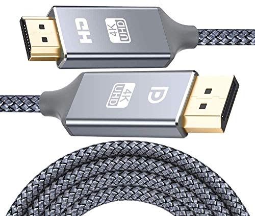 Snowkids Cable DisplayPort a HDMI -3m 4K UHD Adaptador Display Port a HDMI - Nylon Trenzado unidireccional Cable DP a HDMI Compatible con DELL, Lenovo, HP (Gris-3m)