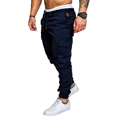 Sólido Delgado Cargo Chándal Masculino Multi-Bolsillo Pantalones Nuevo Hombre Ropa Deportiva Hip Hop Harem Lápiz Pantalones