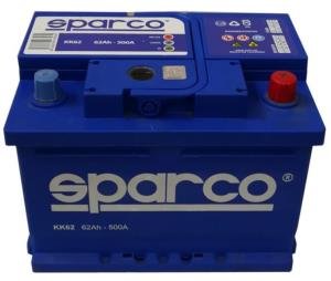 SPARCO KK62- Batería para coche, 12 Voltios 62 Amperios, tecnología de plomo y calcio, gran potencia con 500 amperios de corriente de arranque (62 Ah)