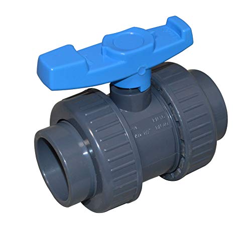 SPIRATO - Válvula de Bola de PVC de 50 mm con unión a Ambos Lados, Manguito Adhesivo de 50 mm, Color Gris