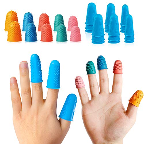 Sumiwish 28 piezas de goma para dedos, guantes para pistola de pegamento caliente, almohadillas para dedos con diferentes tamaños para contar, ensamblar, coser, pegar, encerar