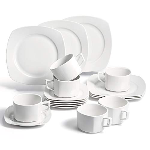 SUNTING, Juego de café de porcelana blanca de 18 piezas, 6 tazas de café, 6 platillos, 6 platos de postre, vajilla de café para 6 personas