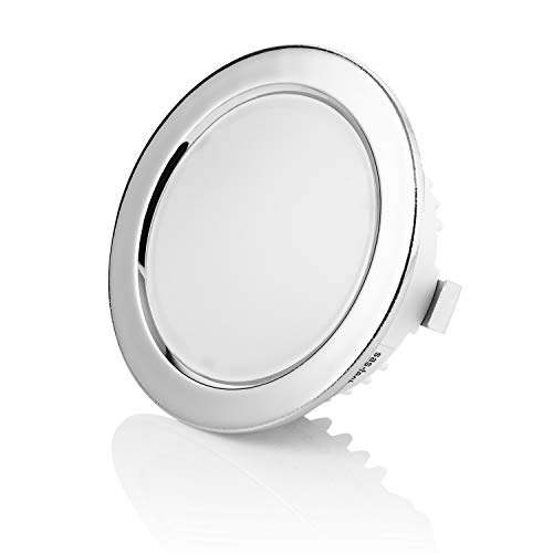 Sweet LED - Juego de 4 focos empotrables para muebles, 3,5 W, G4, 230 V, IP44, ultraplanos, para espacios húmedos, luz blanca cálida y cromada Sweet LED - Juego de 4 focos empotrables para muebles, 3,5 W, G4, 230 V, IP44, ultraplanos, para espacios húmedos, luz blanca cálida y cromada