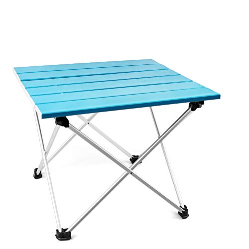 T-Buy Mesa de camping portátil, mesa de picnic plegable, ligera y plegable con tablero de aluminio apto para picnic, cocina, senderismo, pesca, azul