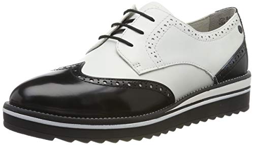 Tamaris 1-1-23729-23, Zapatos de Cordones Derby Mujer, Blanco (White/Black 125), 37 EU