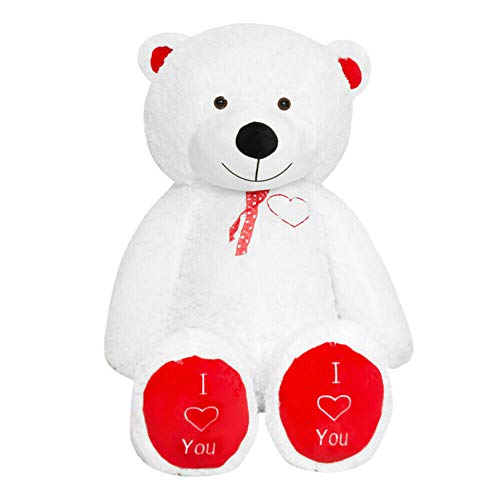 TEDBI Oso de Peluche Gigante 160cm | Blanco y Rojo | Gran Oso de Peluche Animal de Peluche de Juguete Regalo de cumpleaños del corazón XXL Teddi Oso con Bordado Te Amo