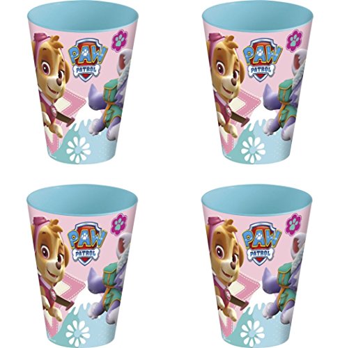 Theonoi 4 vasos infantiles de 260 ml/a elegir: Minnie – Princess – Frozen – PAW Patrol cristal plástico sin BPA – Regalo para niñas – Patrulla Canina