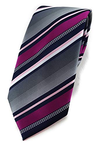 TigerTie Corbata de diseño en rayas – Ancho de corbata 8 cm. magenta, plateado, gris, blanco, negro. Talla única