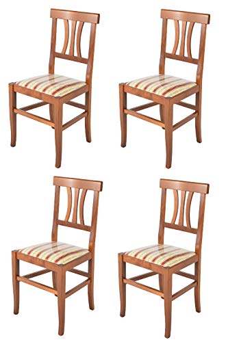 Tommychairs - Set 4 sillas Artemisia para Cocina y Comedor, Estructura en Madera de Haya Color Nogal Claro y Asiento en Tela lisere roja