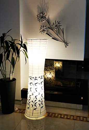Trango PEKING Lámpara de pie, diseño moderno, papel de arroz, lámpara TG1217 con decoración de bambú, lámpara de pie de 123 cm de alto, lámpara decorativa para salón incl. 2 casquillos E14