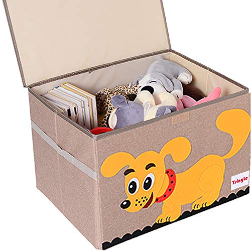 TsingLe - Cajas de almacenamiento para juguetes con tapa, tamaño grande, para guardar juguetes, libros, ropa de cama, 36 x 52 x 35 cm, 65 L (Perro-M)