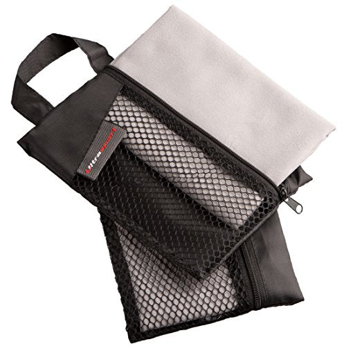 Ultrasport Toalla deportiva de microfibra, utilizable como toalla para fitness y toalla de viaje, agradablemente compacta con unas medidas de 30x60 cm aprox.set de 2 unidades, con bolsa de transporte