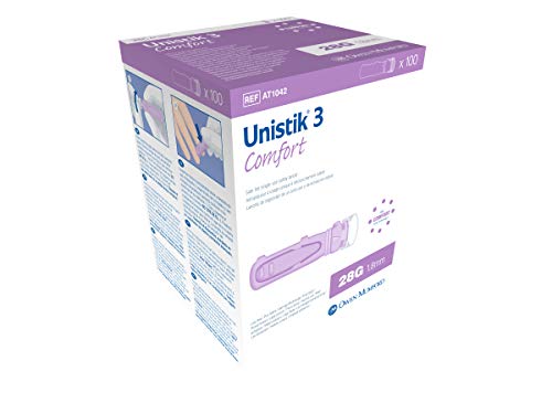 UNISTIK 3 - Lanceta Individual de 28g/1.8mm de Profundidad - Diabéticos - Cuidado de Glucosa - 100 Piezas