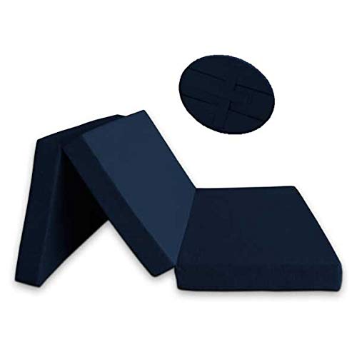 Ventadecolchones - Colchón Plegable con Cierre y Asa 120cm x 190cm x 10cm con Espuma en Densidad 25kg/m3 (extrafirme) en Loneta Premium Azul