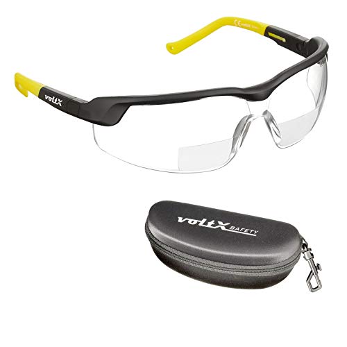 voltX 'GT Adjustable' (2020 Model) Gafas de Seguridad de Lectura bifocales adjustables, (Transparente dioptria +3.0) Certificado CE EN166FT, Lentes UV 400 + Estuche de Seguridad rígido con bisagras