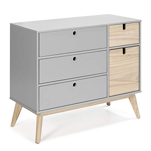 VS Venta-stock Cómoda de Noche Kira 1 Puerta y 4 cajones, Color Gris, DM Lacado y Madera de Pino Macizo, 90 cm (Largo) 40 cm (Profundo) 80 cm (Alto) VS Venta-stock Cómoda de Noche Kira 1 Puerta y 4 cajones, Color Gris, DM Lacado y Madera de Pino Macizo, 90 cm (Largo) 40 cm (Profundo) 80 cm (Alto)