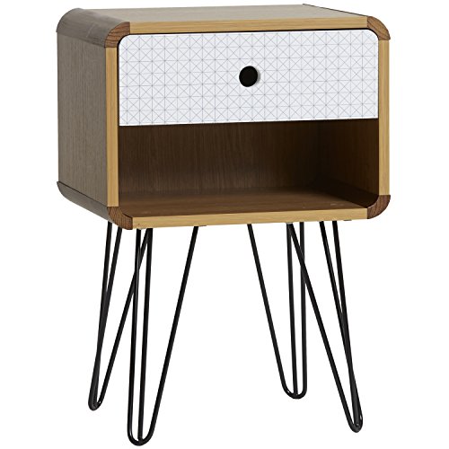 VS Venta-stock Mesita de Noche Buda 1 Cajón, Color Roble, Patas de Metal en Negro VS Venta-stock Mesita de Noche Buda 1 Cajón, Color Roble, Patas de Metal en Negro
