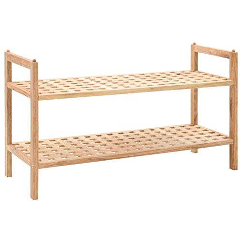 Wakects - Banco zapatero de 2 estantes, zapatero de madera maciza de nogal, 69 x 26 x 40 cm