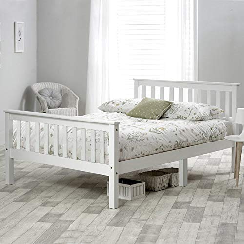 WGYDREAM Marco de Cama Cama Doble Marco De Madera 4ft6 Armazón De Cama Blanco Armazón De Cama Sólido Fácil Montaje para Adultos Niños Adolescentes, 190 X 135cm