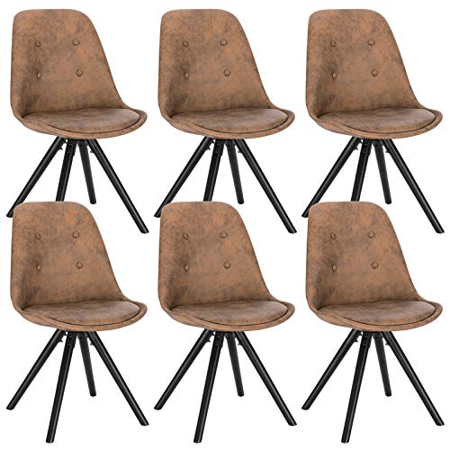 WOLTU 6X Sillas de Comedor Nórdica Asiento de Tela Estilo Vintage Pata de Madera Maciza con Respaldo Sillas Diseño Moderno Marrón Oscuro BH268dbr-6