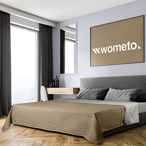 wometo Colcha 220 x 240 cm OekoTex – Funda de microfibra beige crudo acolchada con diseño reversible XXL para sofá, cama, color beige